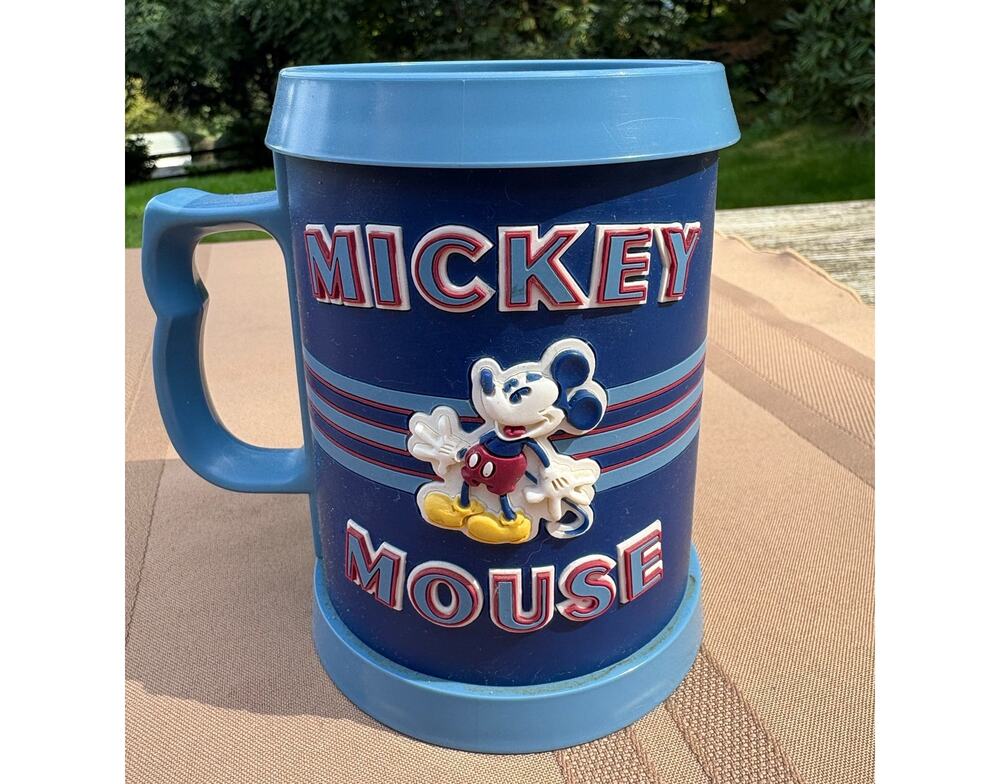 Disney Mickey Mouse Insulated Plastic Mug Raised 3D Design Blue Vintage Style